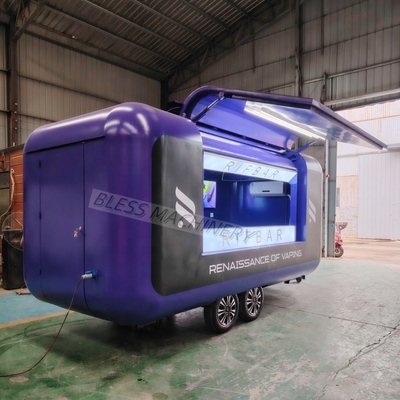 Stainless Steel Food Trailer with Display Refrigerator and Four Wheeler Food Warmer