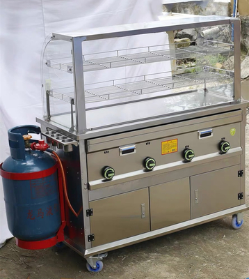 Detachable Mobile Stainless Steel Street Food Beverage Gas Trolley Handcart Cart