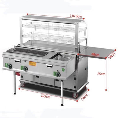 Detachable Mobile Stainless Steel Street Food Beverage Gas Trolley Handcart Cart