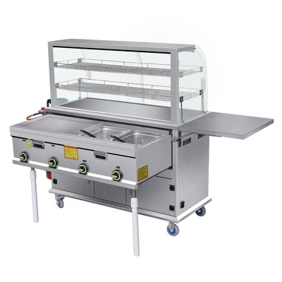 Detachable Mobile Stainless Steel Street Food Snack Beverage Gas Trolley Handcart Cart