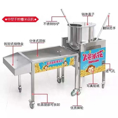 Manual or Electromoty Stirring Commercial Automatic Gas Popcorn Machine with CE and ISO