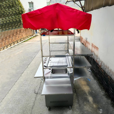 Commercial Catering Stainless Steel Street Food Snack Fryer Grill Barbecue Trolley Handcart