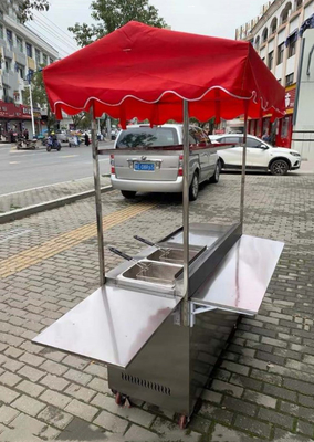 Commercial Catering Stainless Steel Street Food Snack Fryer Grill Barbecue Trolley Handcart