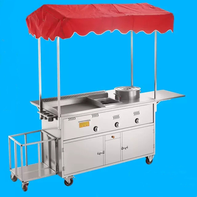 110v/220v Mobile Stainless Steel Street Food Snack Gas Trolley Handcart Cart for 2023