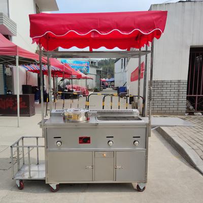 110v/220v Mobile Stainless Steel Street Food Snack Gas Trolley Handcart Cart for 2023