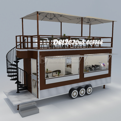 40kms per hr Mobile Coffee House Fast Food Restaurant Tow Trailer with Second Floor