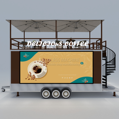 40kms per hr Mobile Coffee House Fast Food Restaurant Tow Trailer with Second Floor