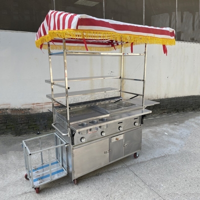 2022 Multipurpose Mobile Stainless Steel Street Food Snack Trolley Handcart Customized