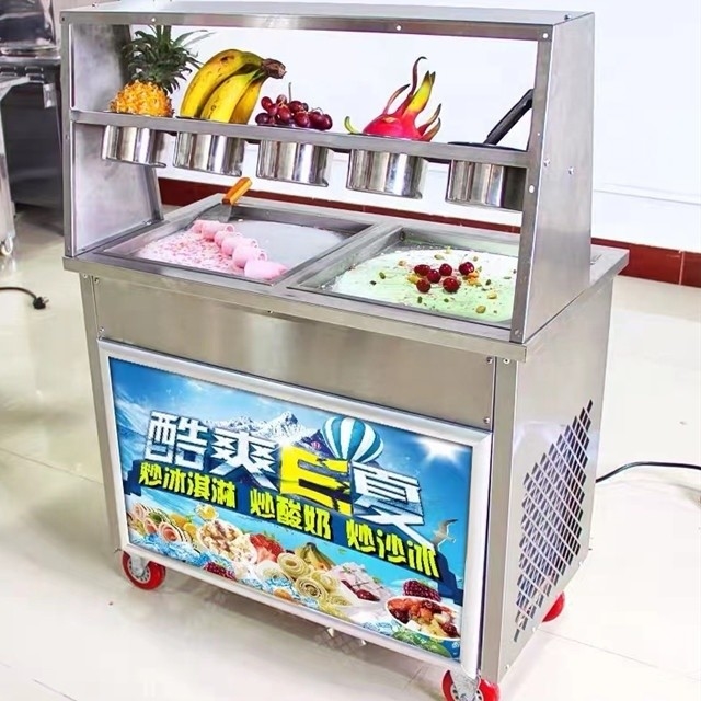 Double Compressor Mini Fried Yogurt Machine for Homemade Fruit Ice Cream Roll at Home