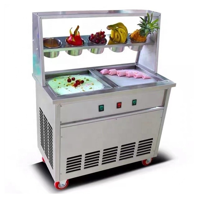 Energy Mining Industry Flat Pan Ice Cream Roll Machines with Double Round Pan Mini Pans