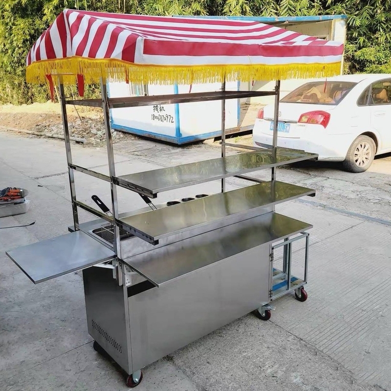 110v/220v Mobile Stainless Steel Street Food Snack Gas Trolley Handcart Cart for 2023