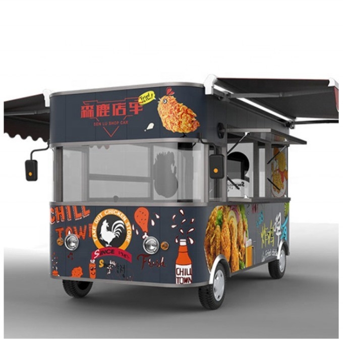1000 KG Electric Four-Wheel Cold Drink Milk Tea Ice Cream Coffee Bar Mobile Stall Snack Car Vending Dining Car